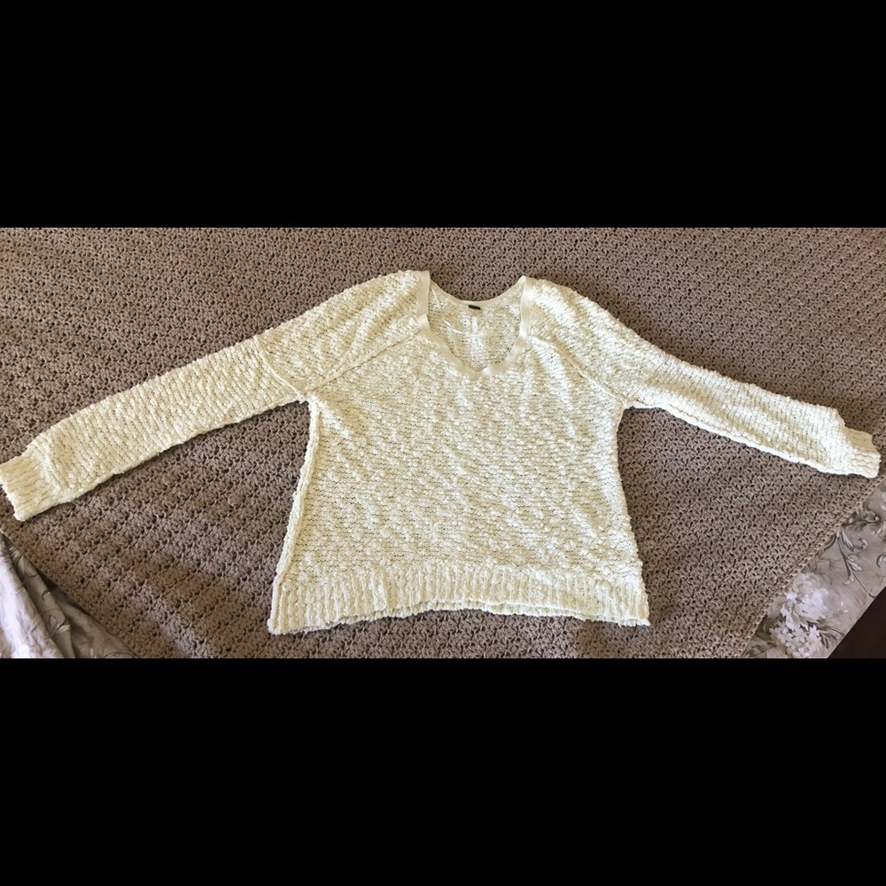 Pale Yellow Free People V Neck Boucle Sweater